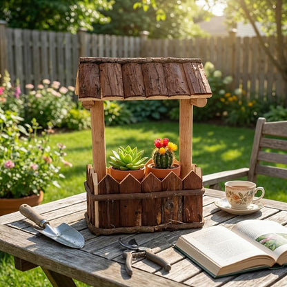 Wooden Wishing Well Planter for Flowers & Garden Decoration | Classic wishing well planter that brings timeless charm to your garden