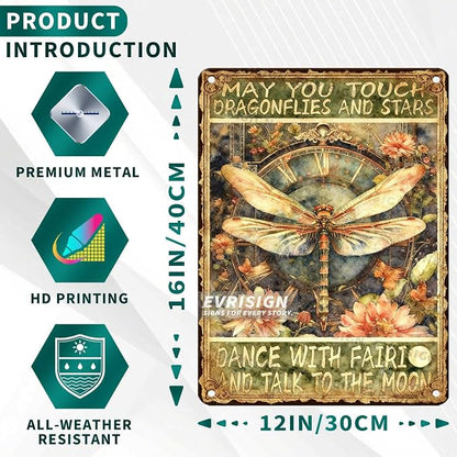 Dragonfly Vintage Metal Tin Sign May You Touch Dragonflies And Stars Dance With Fairies And Talk To The Moon For Dragonfly Lovers Fantasy Decor Home Bedroom Living Room Wall Art 12x16inch