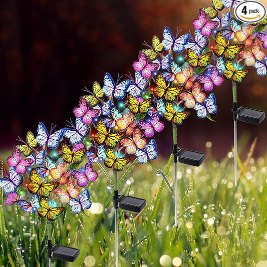 Adecorty Solar Garden Lights Solar Lights Outdoor Waterproof Decorative 4 Pack with 88 LED 68 Butterfly Solar Lights for Garden Yard Decor Christmas Decorations, Gifts for Mother's Day Mom