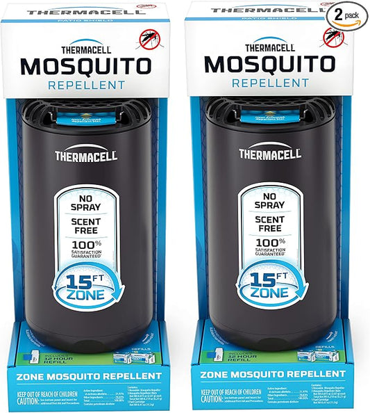 Thermacell Patio Shield Mosquito Repeller (2-Pack Bundle); Includes 24-Hour Refill & 6 Repellent Mats; Highly Effective Mosquito Repellent for Patio; Bug Spray Alternative