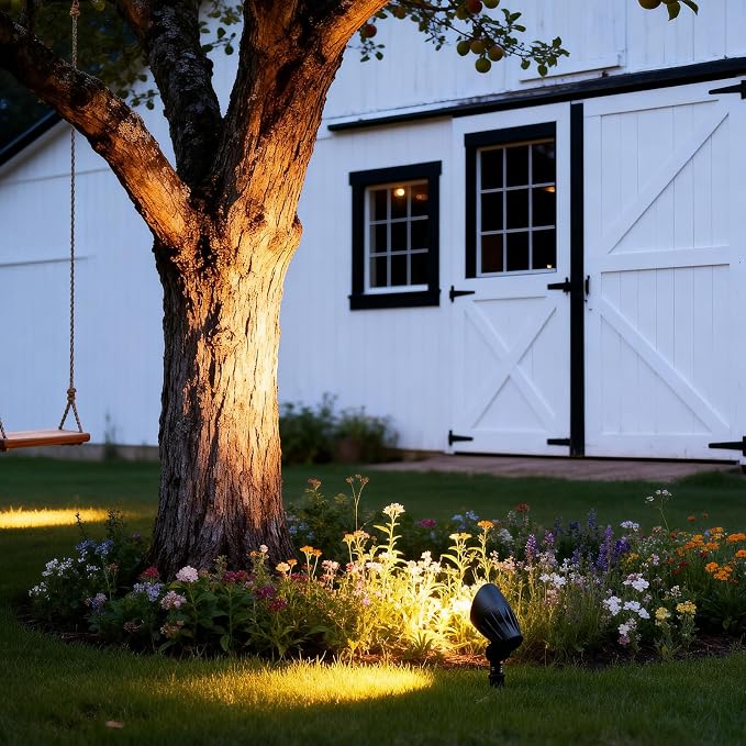 VENUS MANUFACTURING Low Voltage Landscape Spotlights - 50W Halogen High Power Outdoor Tree Lights, 12V Waterproof Metal Spot Light Kits, 3000K Warm Replaceable MR16 Bulb, ETL Listed for Garden Yard