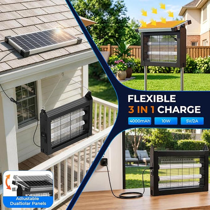 Solar Bug Zapper Outdoor, Jinyeda 4500V Mosquito Zapper with Projector Light, 4000mAh USB & Solar Powered Electric Mosquito Killer, Cordless Fly Insect Zapper Waterproof for Patio Garden Backyard