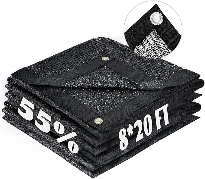 LOVE STORY 8x20FT 55% Black Shade Cloth Sun Shade Net with Grommets Sunblock Net Mesh Tarp for Garden,Plants Cover,Greenhouse and Patio