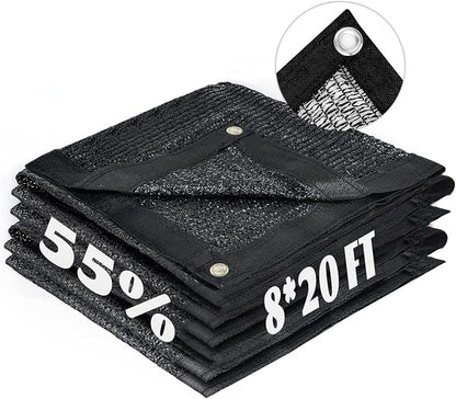 LOVE STORY 8x20FT 55% Black Shade Cloth Sun Shade Net with Grommets Sunblock Net Mesh Tarp for Garden,Plants Cover,Greenhouse and Patio