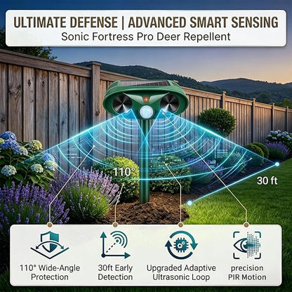 Ultrasonic Deer Repellent Device for Plants Garden Solar Animal Repellent Outdoor with Motion Activated for Rabbit Cat Deterrent Raccoon Squirrel Fortress Pro Keep Pest Out of Yard,2 Pack