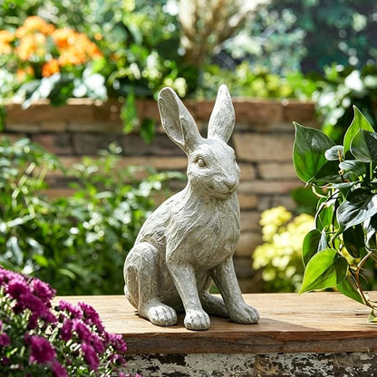 DiliComing Grey Resin Rabbit Garden Statue - 12 Inch Large Garden Statues for Home Yard Decor Garden Statues for Outside Balcony Bunny Decor for Garden Gifts