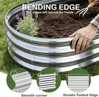 4x2x1ft-2pcs-Oval Raised Garden Bed Kit, Galvanized Planter Garden Boxes Outdoor, Metal Raised Garden Beds for Vegetables,Fruits, Flower,Silver