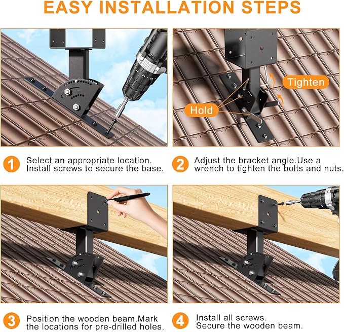 Pergola Roof Rise Bracket-Kit - Upgrade Adjustable Angle Mount Pergola Beam Brackets Support for 4x4/4x6 Lumber 1Pcs
