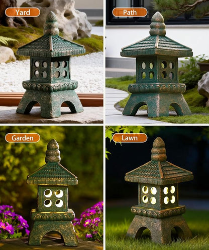 Nacome Solar Pagoda Garden Statues: 11.5 inches Outdoor Weatherproof Resin Zen Decor for Landscape Balcony Patio Porch Yard Ornament(Bronze)