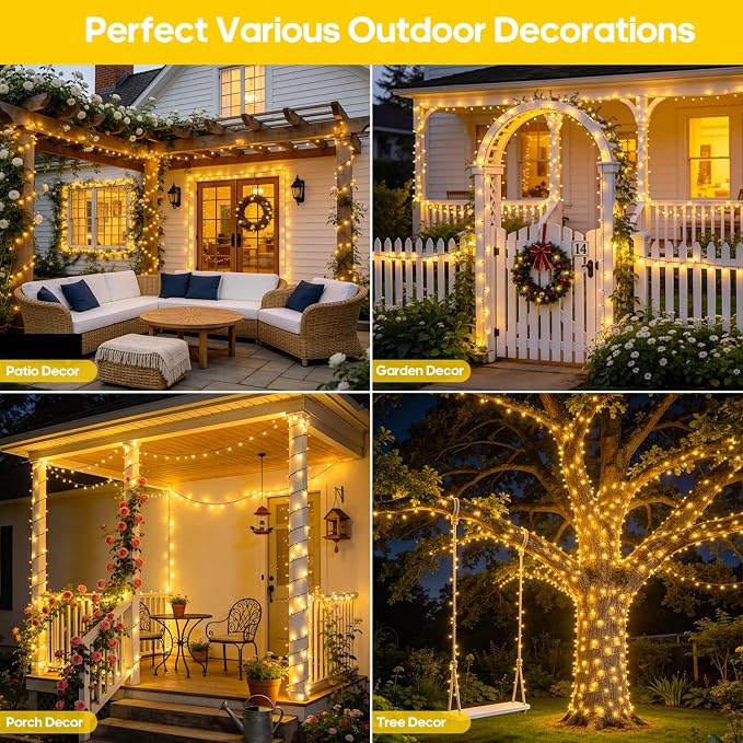 JMEXSUSS 2 Pack Solar String Lights Outdoor, Total 400LED 151FT, Warm White | Christmas Lights Outdoor Waterproof, 8 Modes Solar Powered String Lights for Outside Patio Yard Tree Christmas Decorations