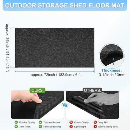 M METERXITY 3 mm Thickened Outdoor Storage Shed Mat, 3x6 ft Waterproof Shed Flooring Mat for Patio Furniture Floor Protecting from Wear/Liquid/Dust/Oil, Non-Slip Felt Rubber Rug Pad [Grey]
