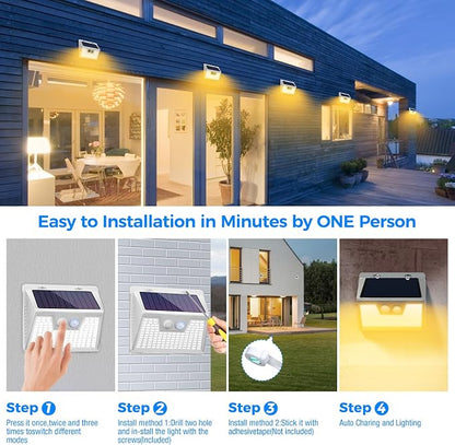 Peasur Solar Lights Outdoor Motion Sensor, 12Pack 140LED Waterproof Solar Powered Fence Lights, 3 Modes Solar Security Wall Lights for Garden Yard Outside(Warm White)