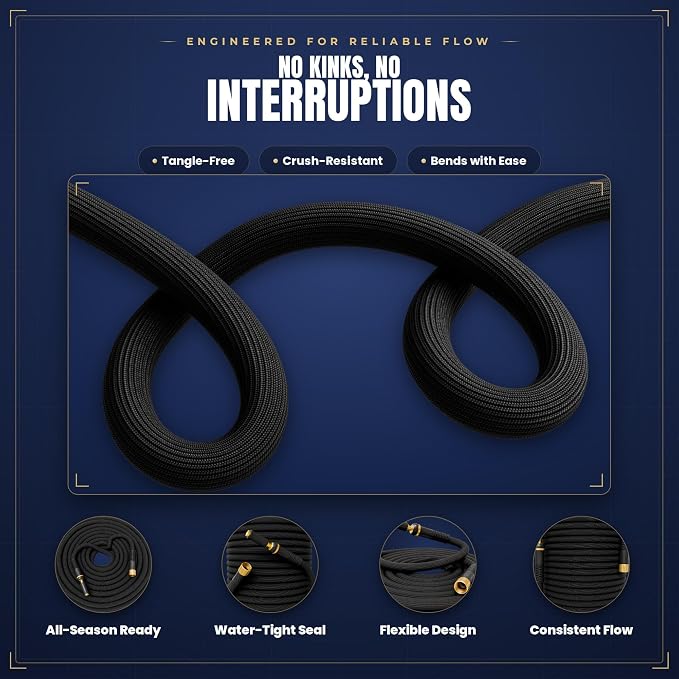 TITAN Garden Hose | Flexible, Lightweight, Kink-Free & Durable Hybrid Water Hose with Heavy Duty Brass Connectors & High-Pressure Jet Nozzle (25FT x 1/2”)