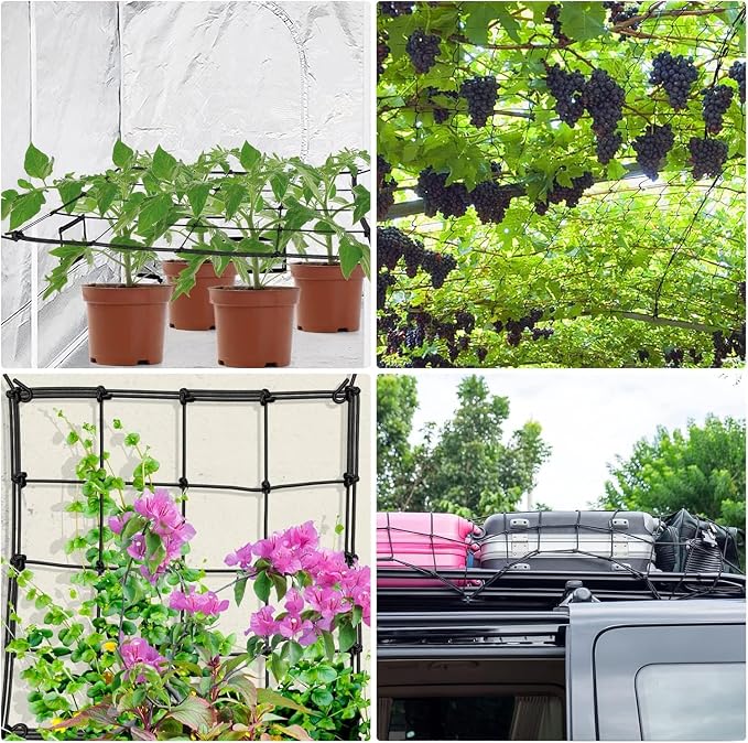 2x4 Ft Elastic Plant Trellis Net - 2-Pack Heavy Duty Garden Support Net with 4 Hooks for Grow Tents, Climbing Vegetables, Fruits & Flowers (Black)