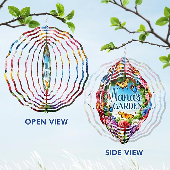 FLAGWIX Garden Gifts for Grandma - Nana's Garden 3D Stainless Steel Metal Wind Spinners 12 in - Gardening Grandmother Birthday Gifts for Women Nana Gigi, Nana Gift Ideas