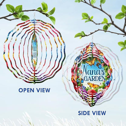 FLAGWIX Garden Gifts for Grandma - Nana's Garden 3D Stainless Steel Metal Wind Spinners 12 in - Gardening Grandmother Birthday Gifts for Women Nana Gigi, Nana Gift Ideas