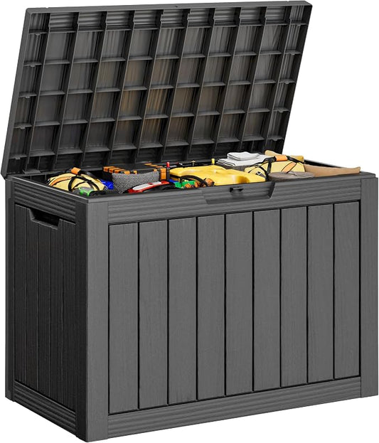 Outdoor Storage Box, 50 Gallon Resin Deck Boxes Outdoor Waterproof For Patio Furniture, Garden Tools, Pool Supplies, Lockable And UV Resistant (Striped Black)