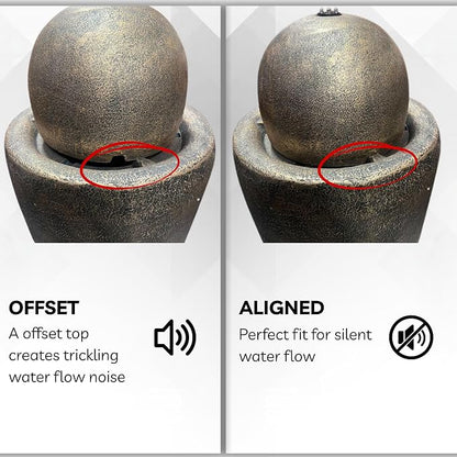 XBrand 25.98" Modern Sphere Water Fountain with LED Light – Indoor Outdoor Stone Texture Floor Fountain, Zen Bubbling Ball Water Feature for Garden Patio Porch - Bronze