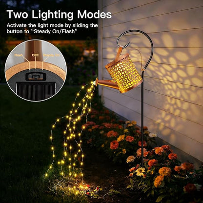 Ollny Solar Watering Can with Cascading Lights Outdoor Garden Decor, Father Day Gifts, Birthday Gifts for Women, IP65 Waterproof 2 Lighting Modes Hanging Lanterns for Yard Patio Lawn (Beehive)