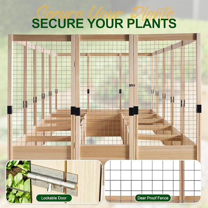 AMERLIFE U-Shaped Raised Garden Bed with 19" Depth Planter Box, Outdoor Wooden Raised Garden Bed Planter with Deer Proof Fence,7.5Wx15Dx6H, for Vegetables, Flowers and Herbs