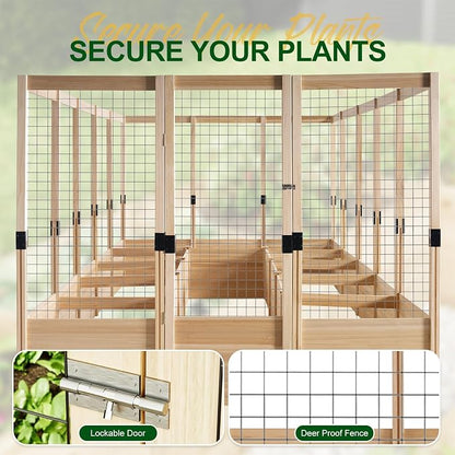 AMERLIFE U-Shaped Raised Garden Bed with 19" Depth Planter Box, Outdoor Wooden Raised Garden Bed Planter with Deer Proof Fence,7.5Wx15Dx6H, for Vegetables, Flowers and Herbs