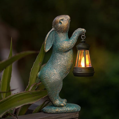 MININOVA Garden Statues Rabbit with Solar Lantern Resin Outdoor Bunny Figurines Decorations for Patio Yard Lawn Ornaments Gifts for Mother's Day Birthday Housewarming