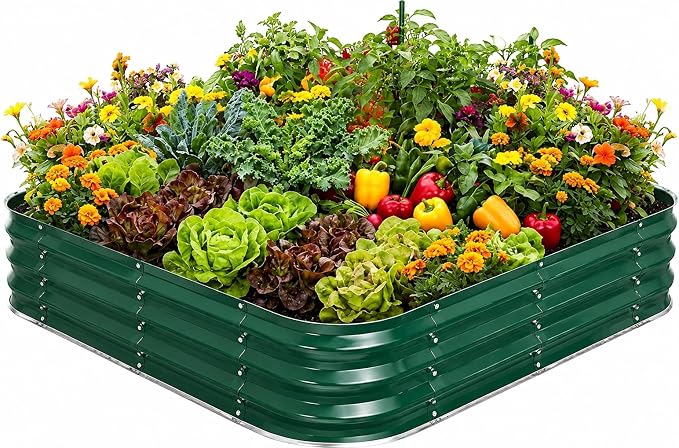 Square Galvanized Raised Garden Bed 4x4 ft – Easy Home Gardening Planter Box for Vegetables & Flowers,Herbs – 12" Heavy Duty Outdoor Gardening Bed with Easy Assembly (Green)