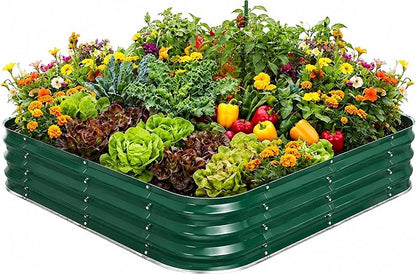 Square Galvanized Raised Garden Bed 4x4 ft – Easy Home Gardening Planter Box for Vegetables & Flowers,Herbs – 12" Heavy Duty Outdoor Gardening Bed with Easy Assembly (Green)