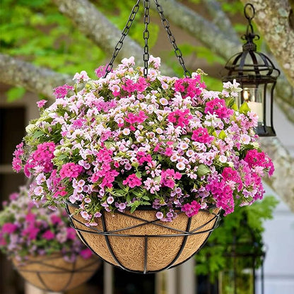 2 Pack 18 Inch Extra Large Deep Hanging Baskets for Plants Outdoor Metal Hanging Planters Flower Pots with Coco Liners Black Hanging Plant Holder for Porch Balcony Garden Planting
