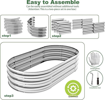 4x2x1ft-2pcs-Oval Raised Garden Bed Kit, Galvanized Planter Garden Boxes Outdoor, Metal Raised Garden Beds for Vegetables,Fruits, Flower,Silver