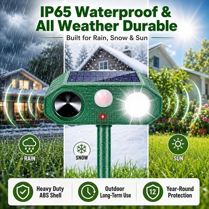 4 Pack Deer Repellent Devices,Ultrasonic Cat Repellent Outdoor Solar Animal Repeller for Squirrel Racoon Rabbit Fox Dog Skunk,Flashing Light IP65 Waterproof Motion Sensor Animal Deterrent for Garden