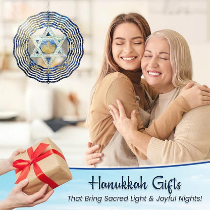 FLAGWIX Hanukkah Gifts for Women Men - Star of David 3D Stainless Steel Wind Spinners Outdoor 12in - Hanukkah Decorations, Chanukah Hanging Wind Spinners Garden Decor, Spiritual Religious Jewish Gifts