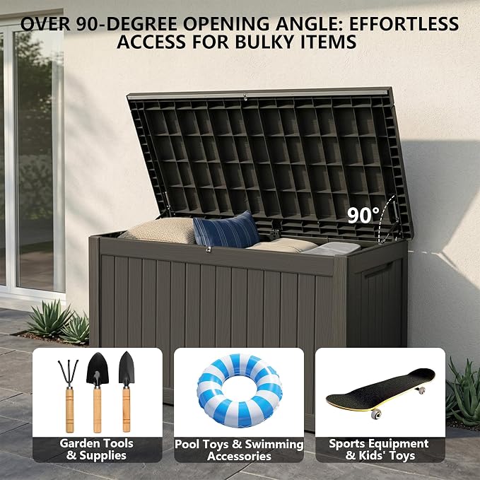 Outdoor Storage Box, 270 Gallon Waterproof Deck Box [Upgraded 3.0], Super-Sized Gas-Spring Resin Trunk for Large Seat Pillows, Heavy-Duty Lockable Backyard Storage Sofa, Garden Lawn, Black