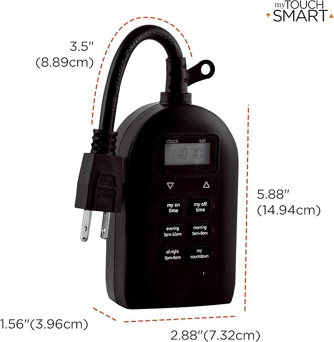 myTouchSmart 26898-P1 Indoor/Outdoor Weather Resistant Digital Plug-in Timer, Custom Presets