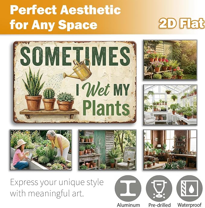 Garden Decor Sign Sometimes I Wet My Plants Funny Wall Art | Plant Lovers • Garden Shed Display • Garden Theme • Rustic Humor Design • UV Printed • 8x12 Inch
