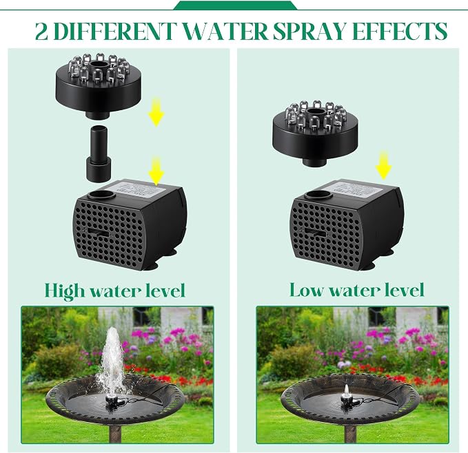 Bird Bath Fountains with 12 LED Lights, 24 Hour Working Fountain Pump with Light, Adjustable Watering Submersible Pump for Outdoor Water Garden, Pond(Cool White)