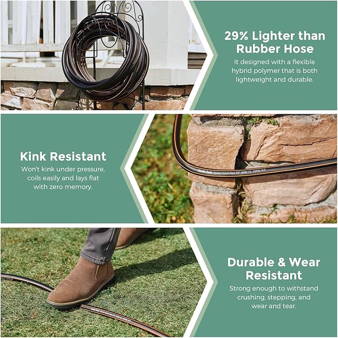 Giraffe Tools Garden Hose 5/8" Custom Length, No Kink, Flexible, Leakproof Water Hose, 600 Burst PSI, 75ft Male Female Fittings,Black Orange
