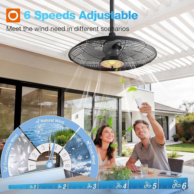 addlon Outdoor Ceiling Fan with Light for Patios, 24 inch Black Waterproof Gazebo Fan with Remote&APP Control, Reversible, Dimmable, Plug in Hook Mount Portable Fan for Garage Pergola Porch Canopy
