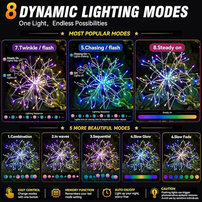 suddus Solar Garden Lights Outdoor Waterproof Decorative, 2Pack 150LED Firework Lights 8 Modes, Multicolor Solar Fairy Light for Yard, Patio, Pathway, Flowerbed Party Wedding Decor