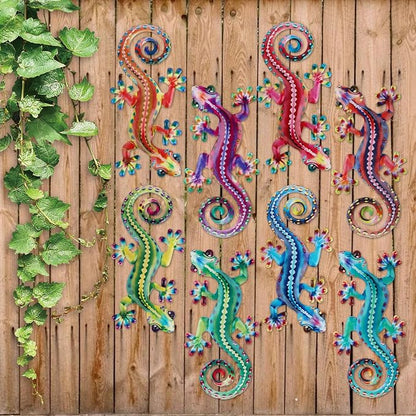 Junware 8 Pcs Metal Gecko Wall Art Outdoor Decor Metal Lizards Wall Decor Lizard 4.2 * 8.5 Inch Suitable for Hanging in Yard Garden Patio Fence Home, Idea Gifts for Mom Father Friends