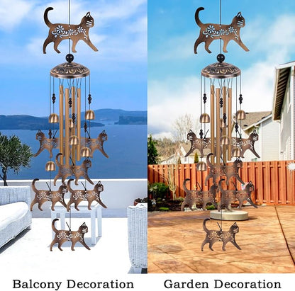 Cats Wind Chimes for Outside/Indoor/Garden/Home/Balcony/Lawn/Tree/Yard/Garden Decoration, Retro Wind Catcher, Hang Cat Decor, Blessing Wind Bells, Memorial WindChimes Gifts for Mom, Grandma, Woman