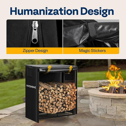 VIVOHOME 2ft Waterproof Firewood Log Rack Cover, Heavy Duty 600D Oxford Outdoor Weather Resistant Fire Wood Storage Holder Cover with Zipper and Hook Loop Tape