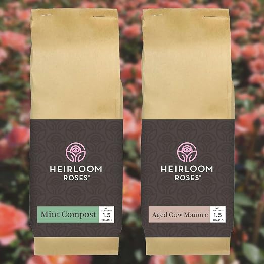 Heirloom Roses Mint Compost & Aged Cow Manure Bundle, 100% Natural Soil Amendments for Rose Planting, Enriched with Nitrogen & Micronutrients, Ideal for Garden Vegetables, Flowers & Soil, Bundle
