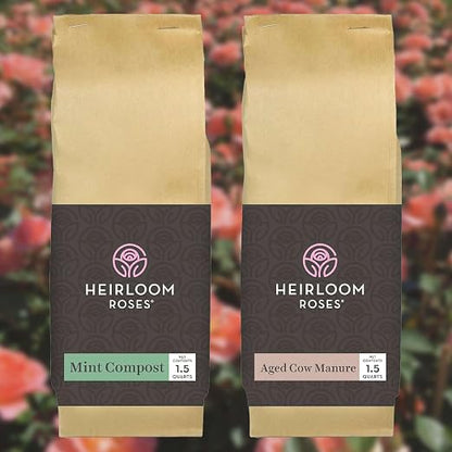 Heirloom Roses Mint Compost & Aged Cow Manure Bundle, 100% Natural Soil Amendments for Rose Planting, Enriched with Nitrogen & Micronutrients, Ideal for Garden Vegetables, Flowers & Soil, Bundle