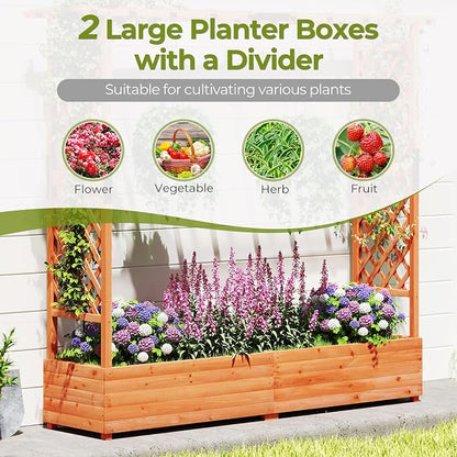 ORALNER Raised Garden Bed with Trellis, Wooden Planter Box with Climbing Frame, Outdoor Elevated Garden Box for Vegetables, Herbs, Flowers, Fruits (Extra Large)