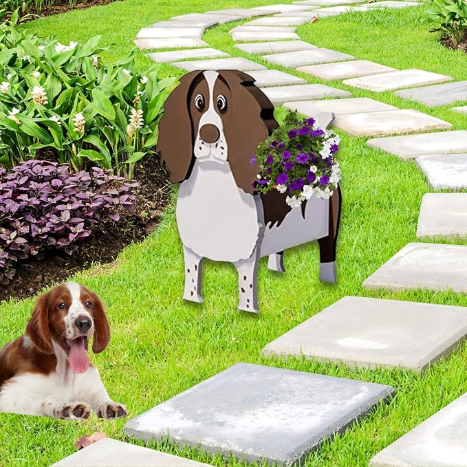 Springer Spaniel Dog Planter Pots, 9.45 x 6.89 x 13.35 Inches | Dog Flower Pot, Cute Animal Shaped Plant Pot, Gifts for Women & Pet Lovers, Indoor Outdoor Garden Home Office Decor
