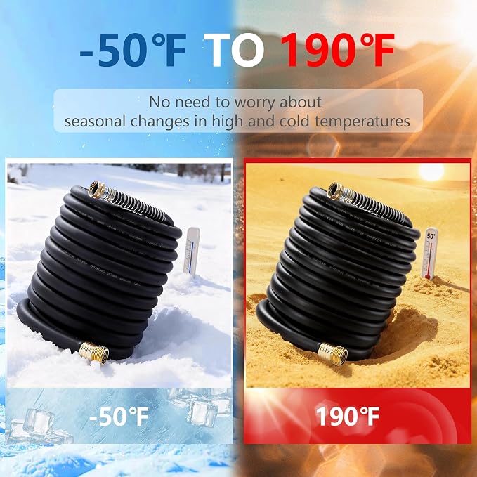 5/8" x 100ft Garden Hose, -40℉ To 190℉ Hot/Cold, Heavy Duty,Flexible, 300psi Working, 1000psi Burst, 3/4" Brass Fittings with Hose Protector Coil Spring for Outdoor,Yard, Farm