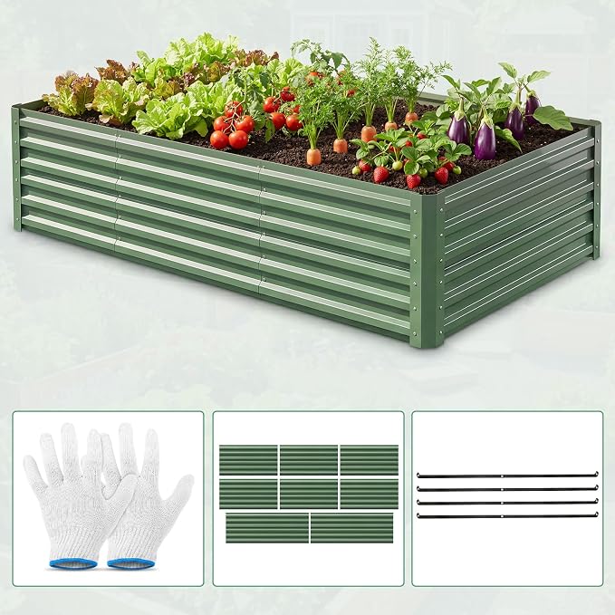 6x3x1.5ft Galvanized Raised Garden Bed, Metal Planter Box for Outdoor Planting Plants, Vegetables, Herbs, Above Ground Raised Garden Bed Kit for Gardening - Forest Green Rectangle