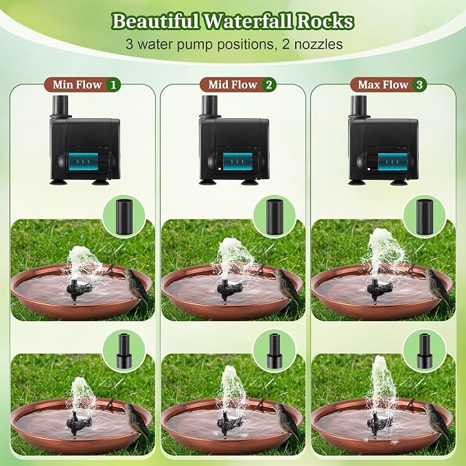 Bird Bath Fountain for Outside, 13.5" Garden Metal Bird Bath Bowl with 8W Pump, 2 Nozzles Adjustable Water Fountain for Backyard Patio Garden and Outdoor Water Features (Standing)