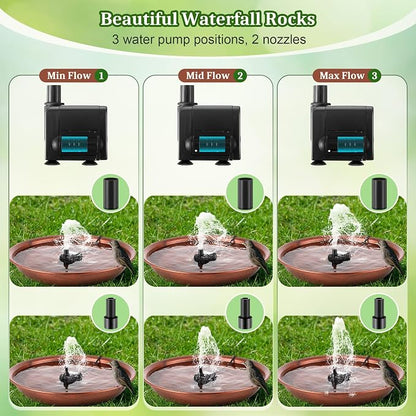 Bird Bath Fountain for Outside, 13.5" Garden Metal Bird Bath Bowl with 8W Pump, 2 Nozzles Adjustable Water Fountain for Backyard Patio Garden and Outdoor Water Features (Standing)